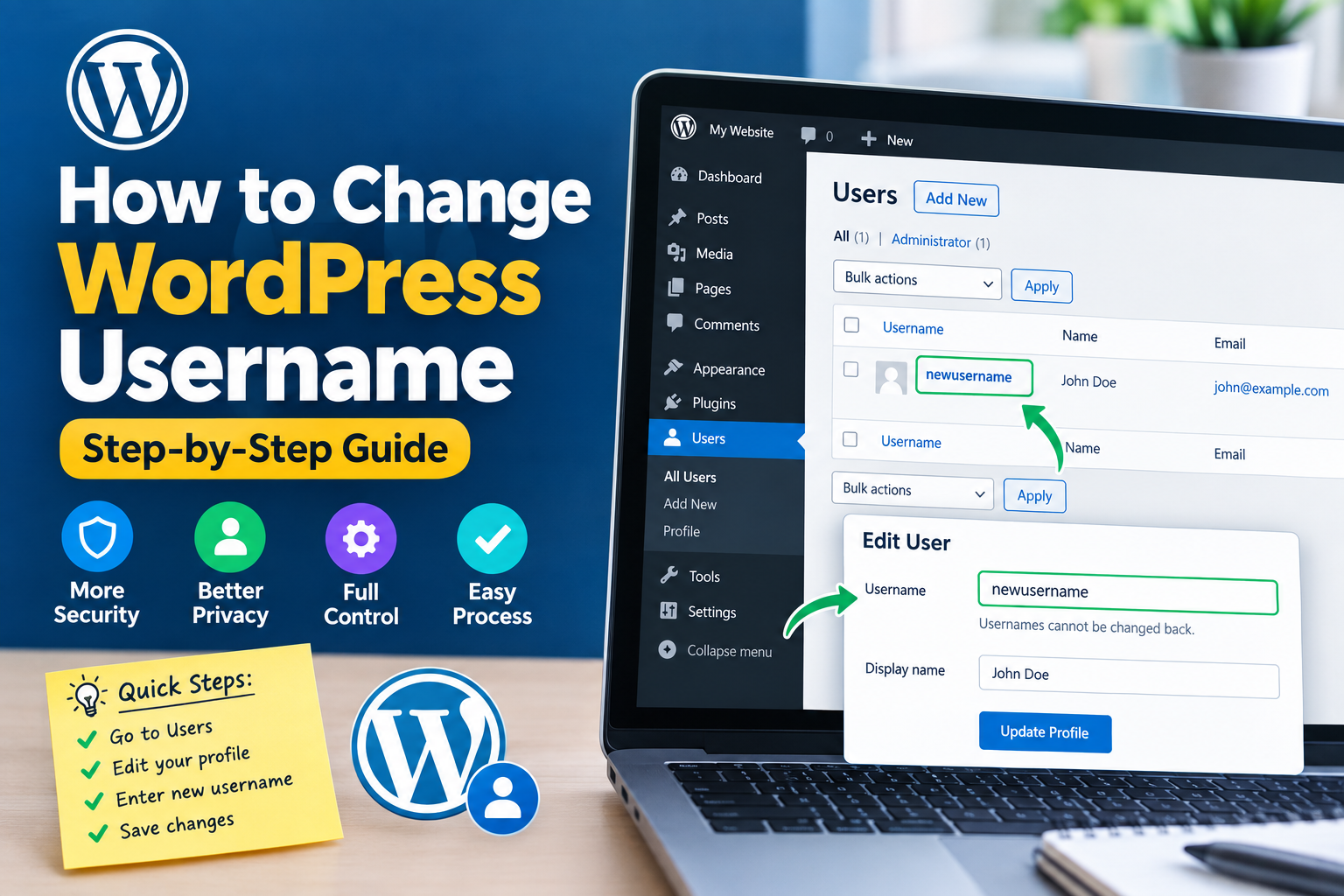 How to change WordPress username step by step