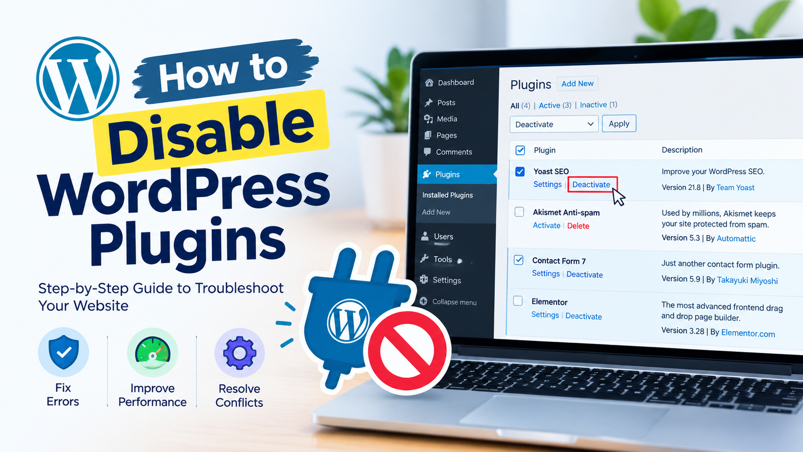 How to disable WordPress plugins from the dashboard