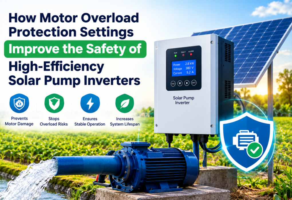Motor overload protection settings for high-efficiency solar pump inverters