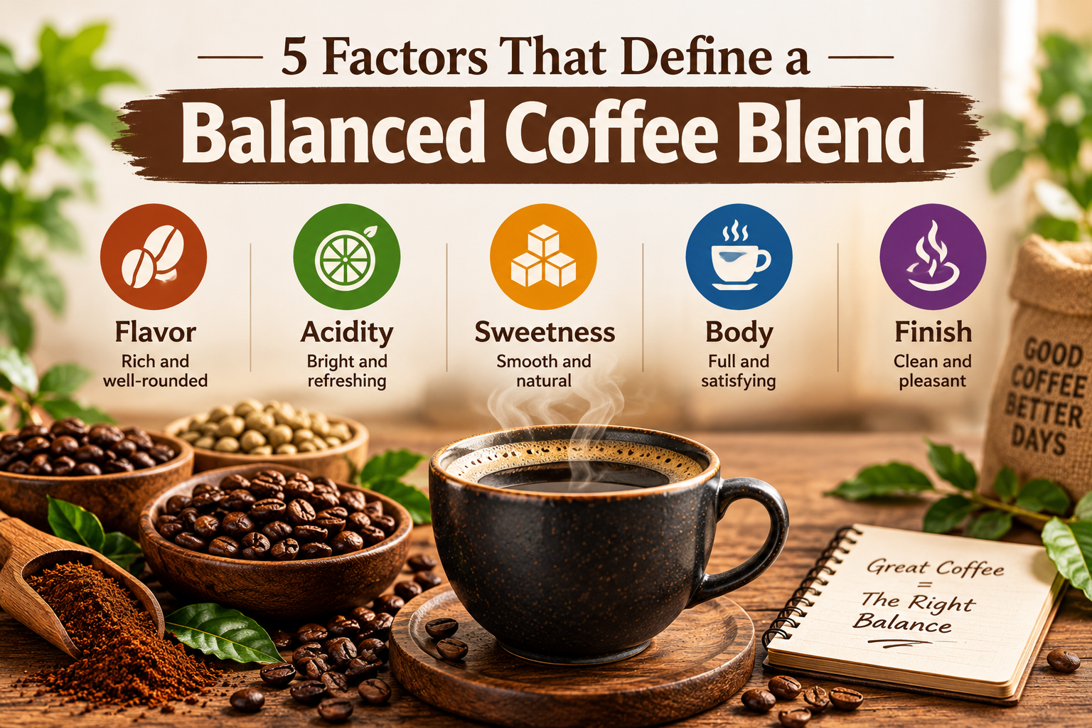 Five factors that define a balanced coffee blend
