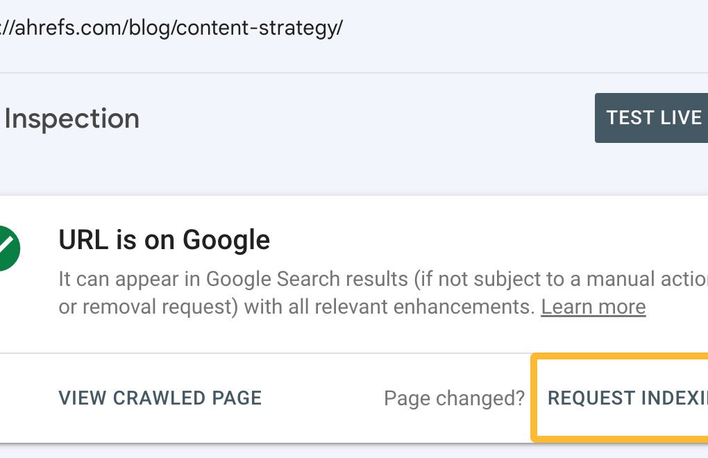 How to request indexing in Google Search Console